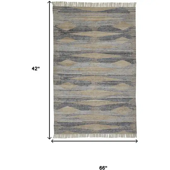 4' X 6' Gray Black And Brown Abstract Hand Woven Area Rug With Fringe Photo 6