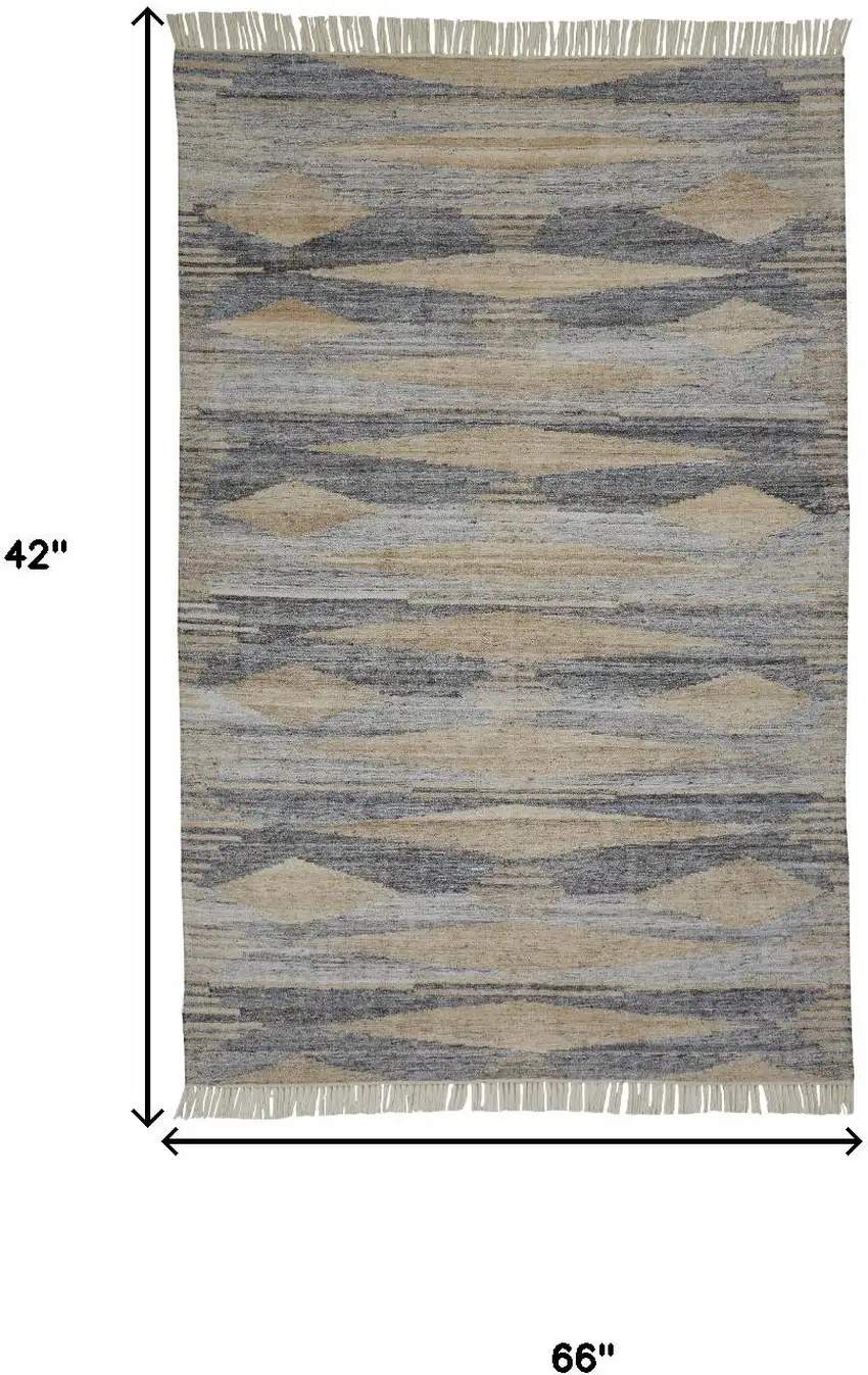 4' X 6' Gray Black And Brown Abstract Hand Woven Area Rug With Fringe Photo 6