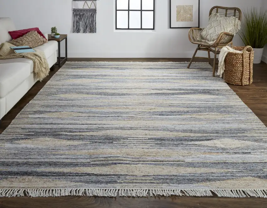 Gray Black And Brown Abstract Hand Woven Area Rug With Fringe Photo 5