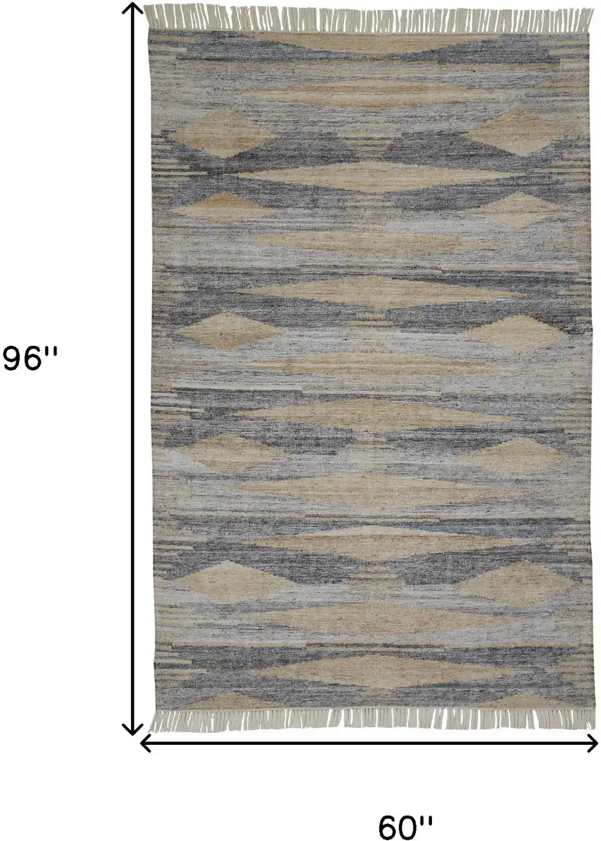 Gray and Ivory Abstract Hand Woven Area Rug With Fringe Photo 3