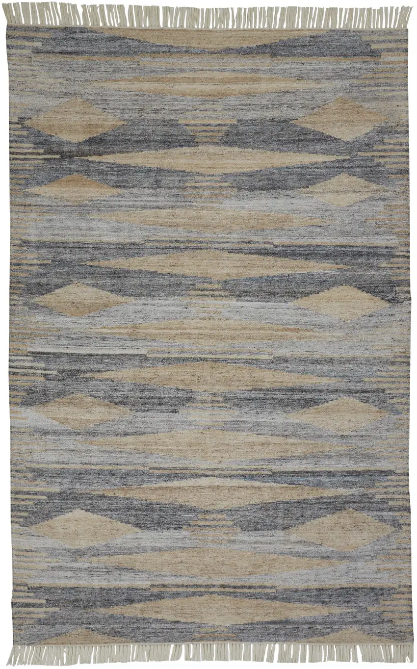 Gray Black And Brown Abstract Hand Woven Area Rug With Fringe Photo 8
