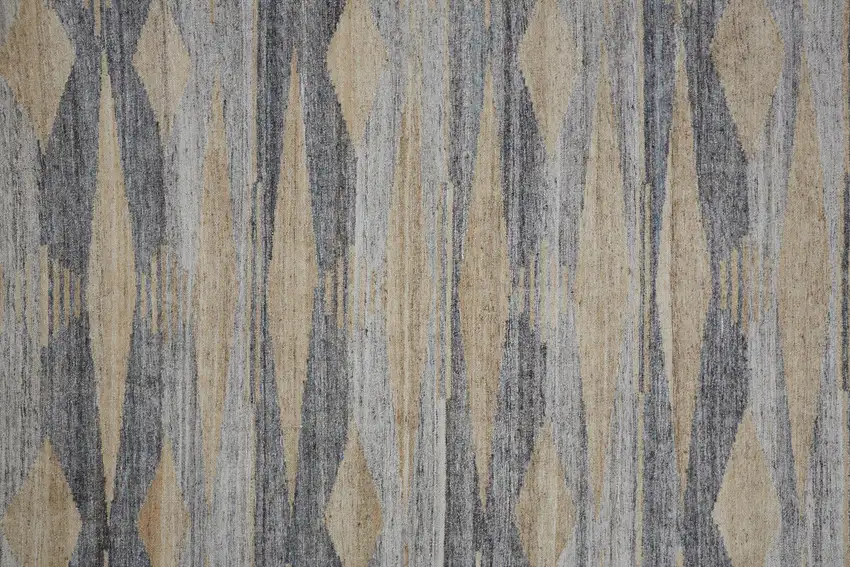 Gray Tan And Silver Abstract Hand Woven Stain Resistant Area Rug With Fringe Photo 8