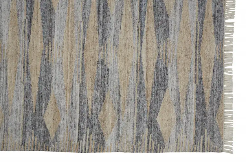 Gray Tan And Silver Abstract Hand Woven Stain Resistant Area Rug With Fringe Photo 3