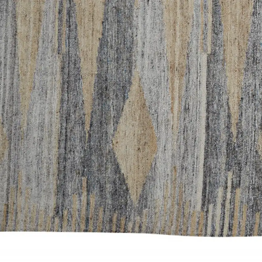 Gray Tan And Silver Abstract Hand Woven Stain Resistant Area Rug With Fringe Photo 6