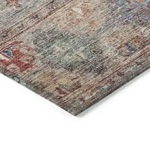 Photo of Gray Tan And Terra Cotta Floral Washable Indoor Outdoor Area Rug