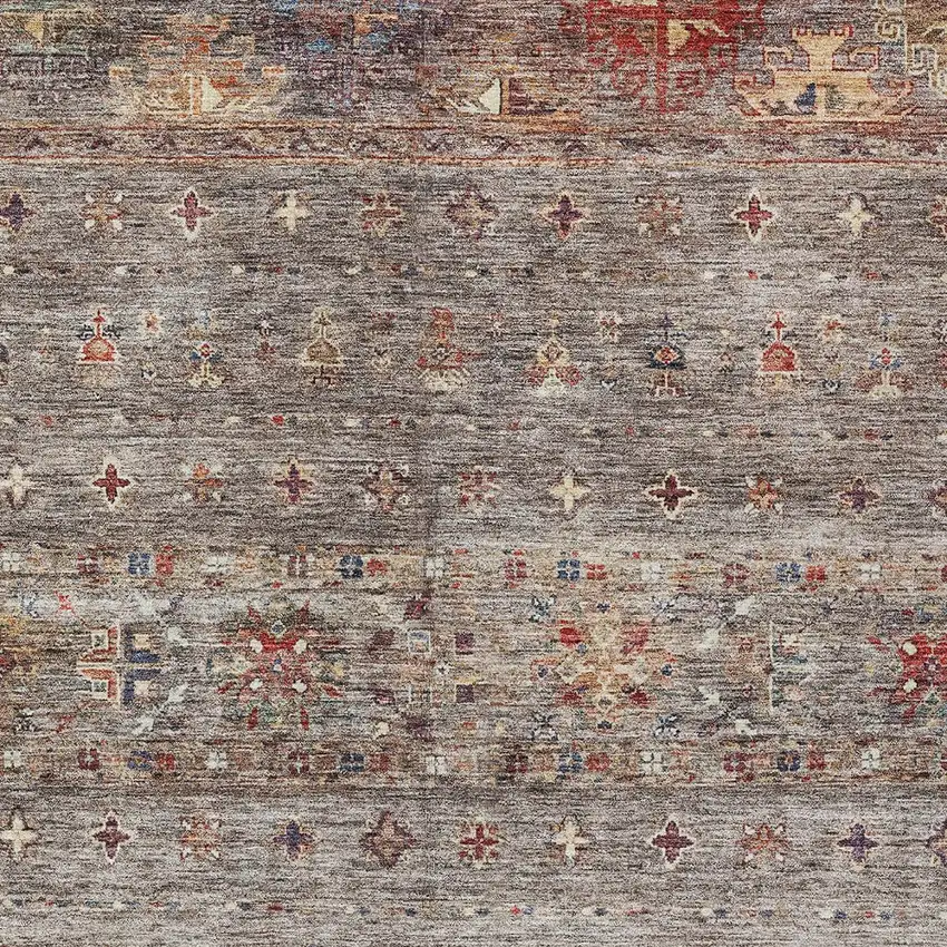 Gray Tan And Terra Cotta Floral Washable Indoor Outdoor Area Rug Photo 7