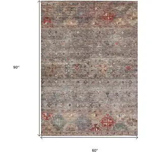 Photo of Gray Tan And Terra Cotta Floral Washable Indoor Outdoor Area Rug