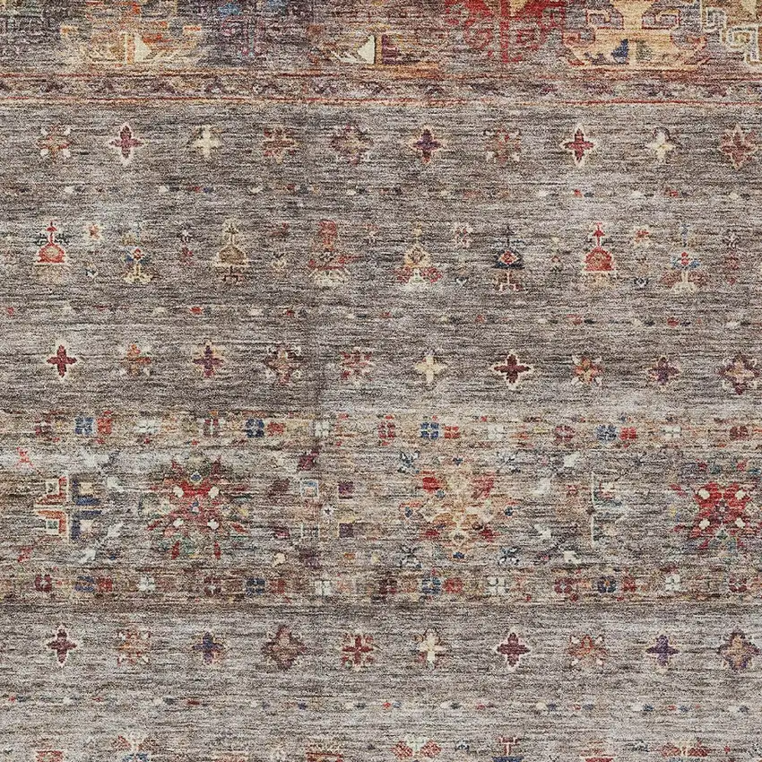 Gray Tan And Terra Cotta Floral Washable Indoor Outdoor Area Rug Photo 7