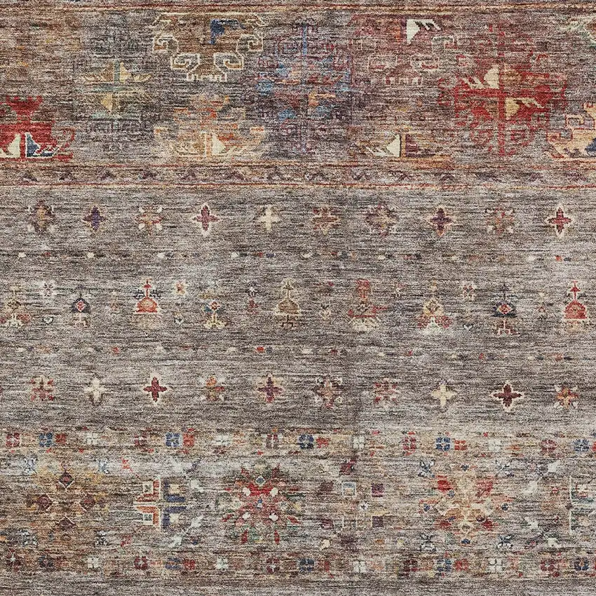 Gray Tan And Terra Cotta Floral Washable Indoor Outdoor Area Rug Photo 7