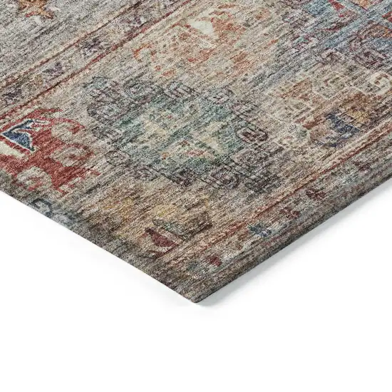 Gray Tan And Terra Cotta Floral Washable Indoor Outdoor Area Rug Photo 5