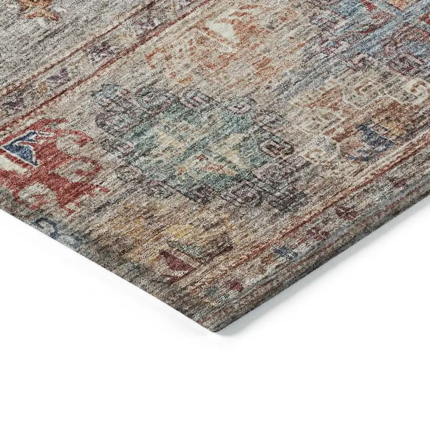 Gray Tan And Terra Cotta Floral Washable Indoor Outdoor Area Rug Photo 5