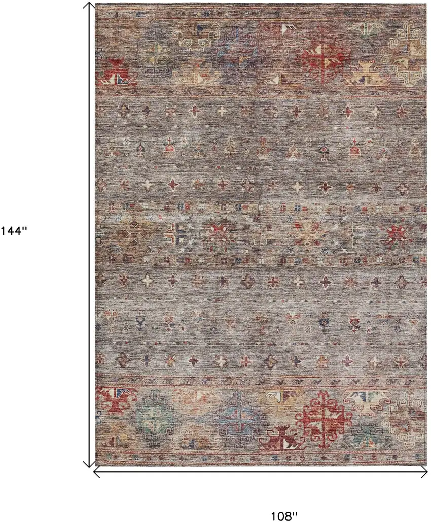 Gray Tan And Terra Cotta Floral Washable Indoor Outdoor Area Rug Photo 3