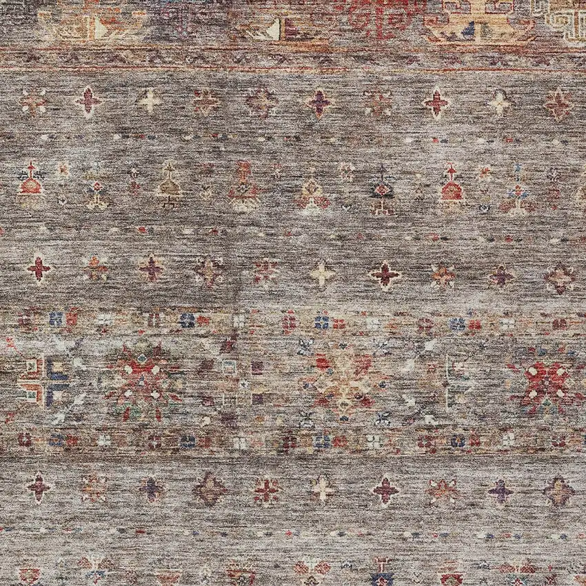 Gray Tan And Terra Cotta Floral Washable Indoor Outdoor Area Rug Photo 7