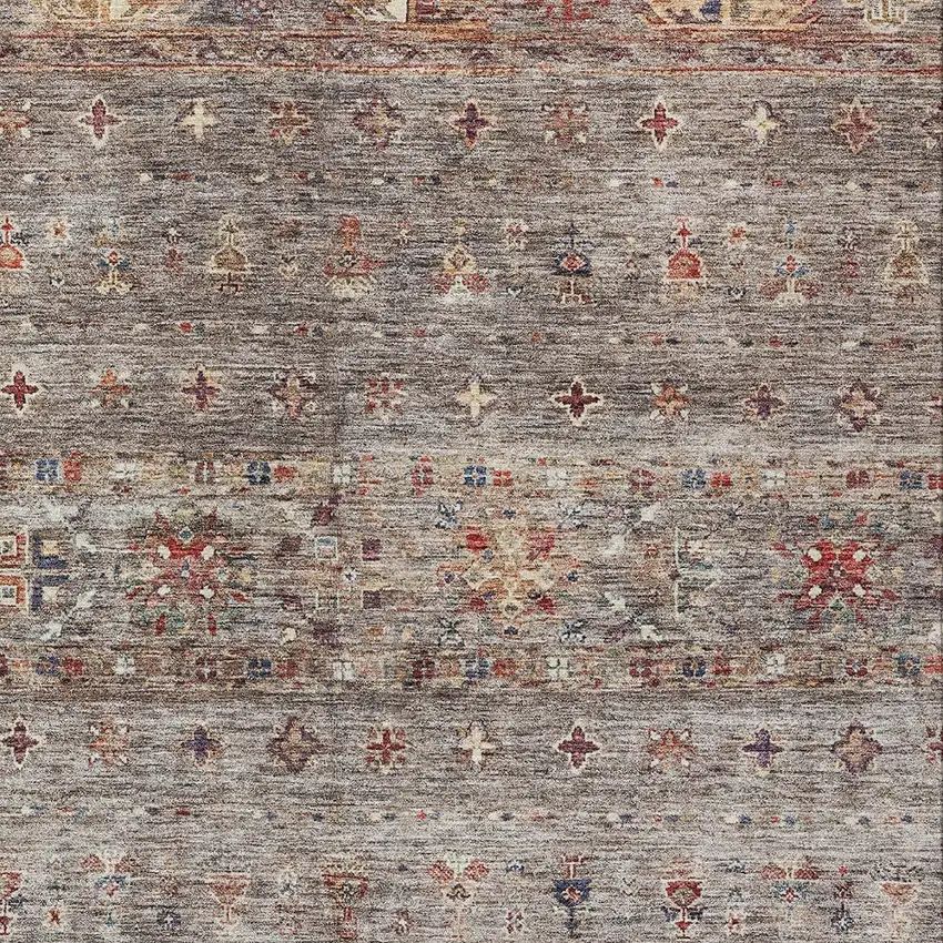 Gray Tan And Terra Cotta Floral Washable Indoor Outdoor Area Rug Photo 7