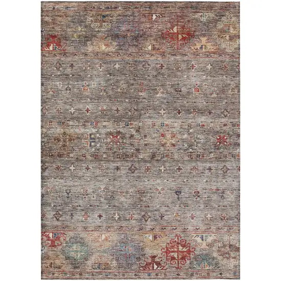 Gray Tan And Terra Cotta Floral Washable Indoor Outdoor Area Rug Photo 2