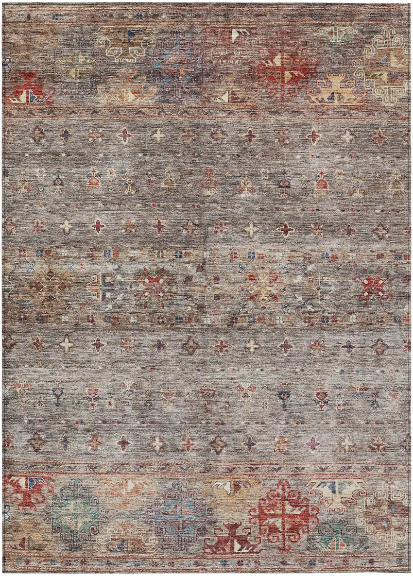 Gray Tan And Terra Cotta Floral Washable Indoor Outdoor Area Rug Photo 2