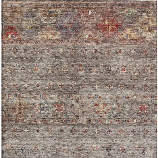 Gray Tan And Terra Cotta Floral Washable Indoor Outdoor Area Rug Photo 8