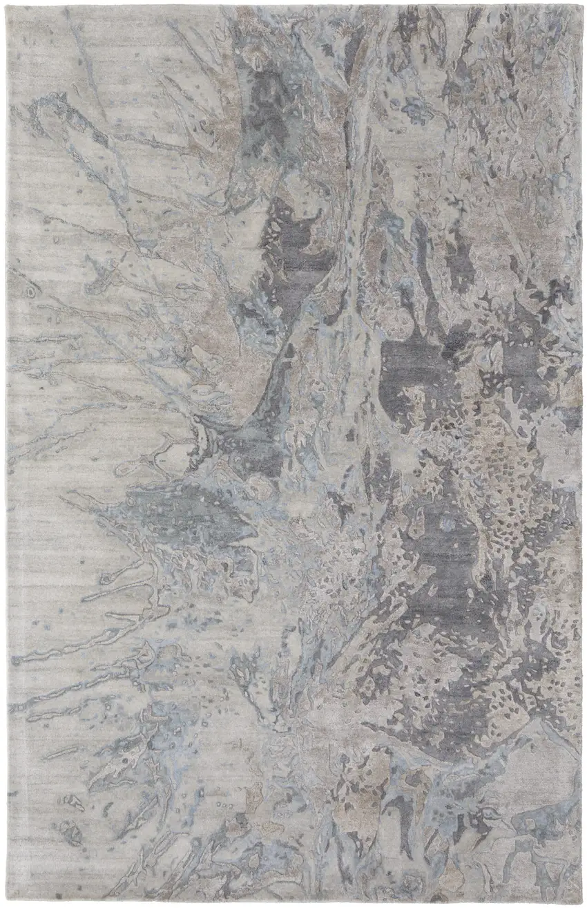 Gray Tan and Green Abstract Hand Tufted Worn Faded Area Rug Photo 5