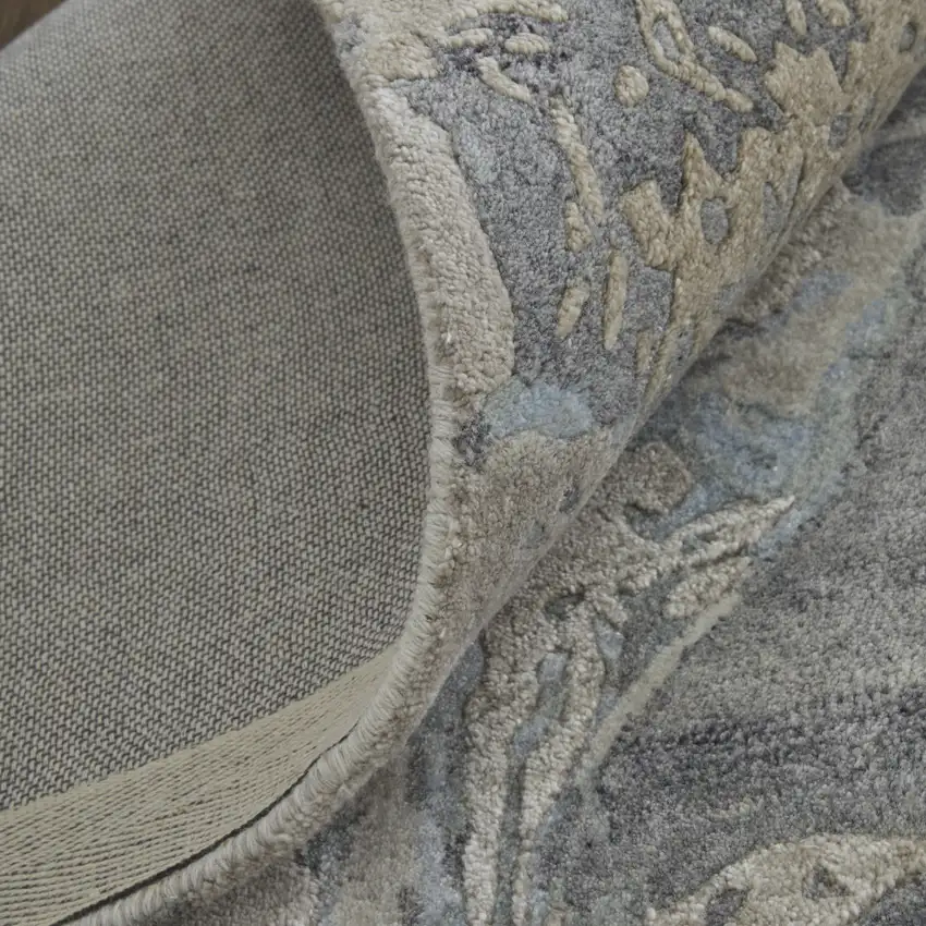 Gray Tan And Blue Abstract Hand Tufted Distressed Area Rug Photo 7