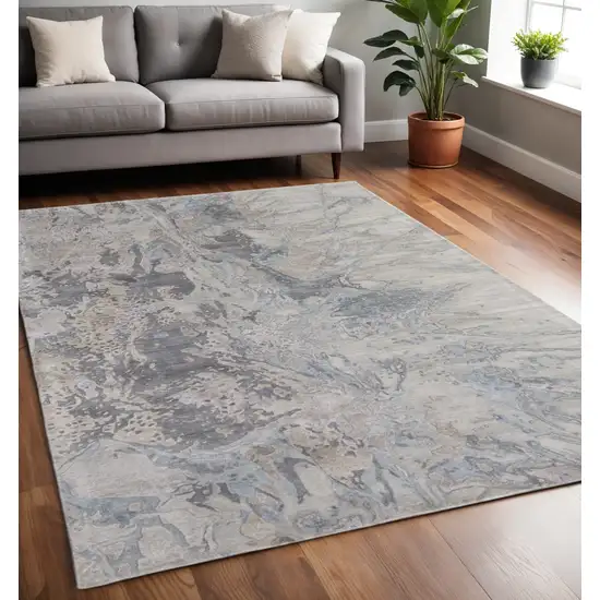 Gray Tan And Blue Abstract Hand Tufted Distressed Area Rug Photo 1