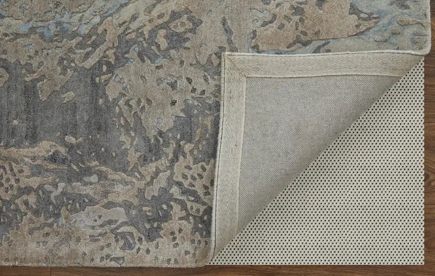 Gray Tan and Green Abstract Hand Tufted Worn Faded Area Rug Photo 9