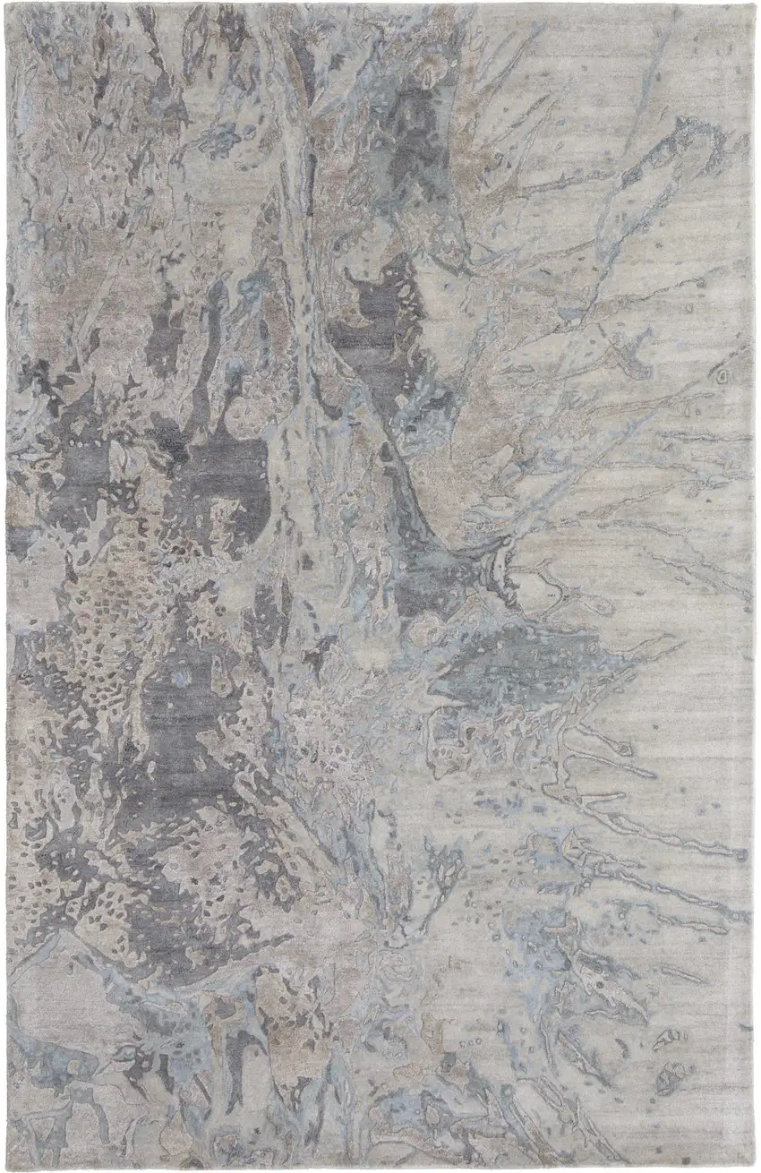 Gray Tan and Green Abstract Hand Tufted Worn Faded Area Rug Photo 4