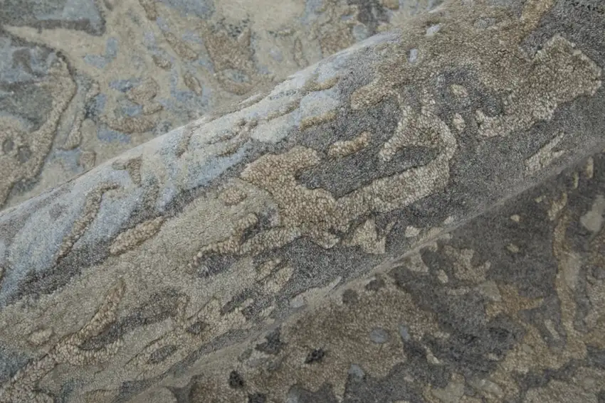 Gray Tan and Green Abstract Hand Tufted Worn Faded Area Rug Photo 7