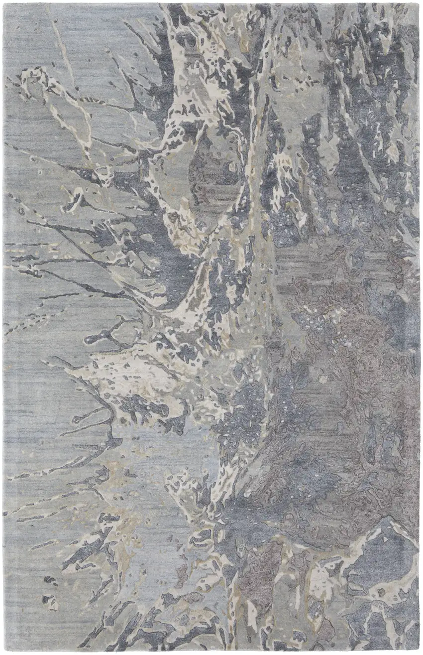 Gray Tan and Green Abstract Hand Tufted Worn Faded Area Rug Photo 6