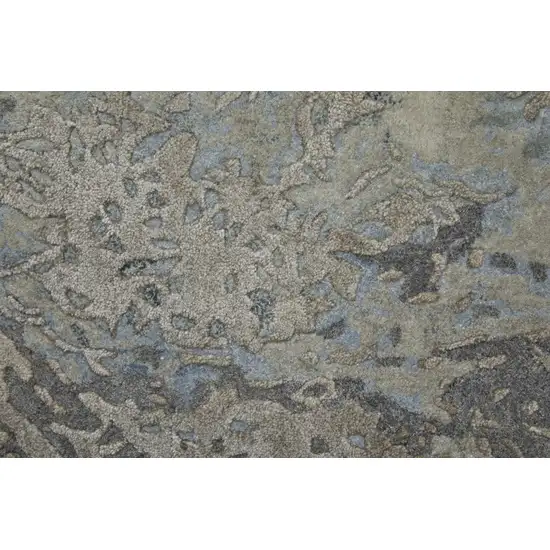 Gray Tan And Blue Abstract Hand Tufted Distressed Area Rug Photo 9