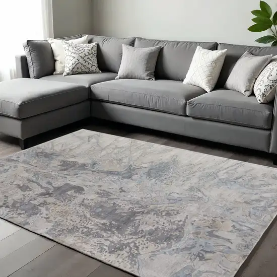 Gray Tan And Blue Abstract Hand Tufted Distressed Area Rug Photo 1