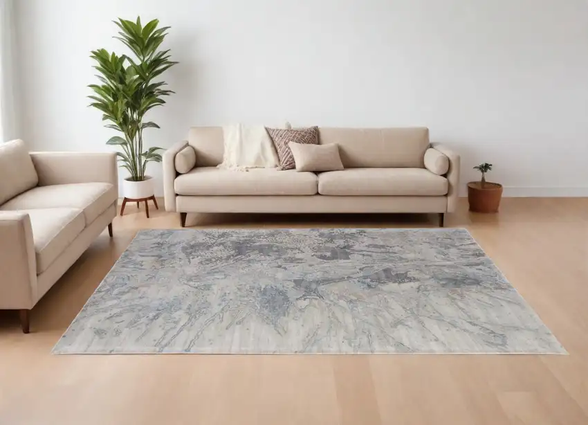 Gray Tan and Green Abstract Hand Tufted Worn Faded Area Rug Photo 1