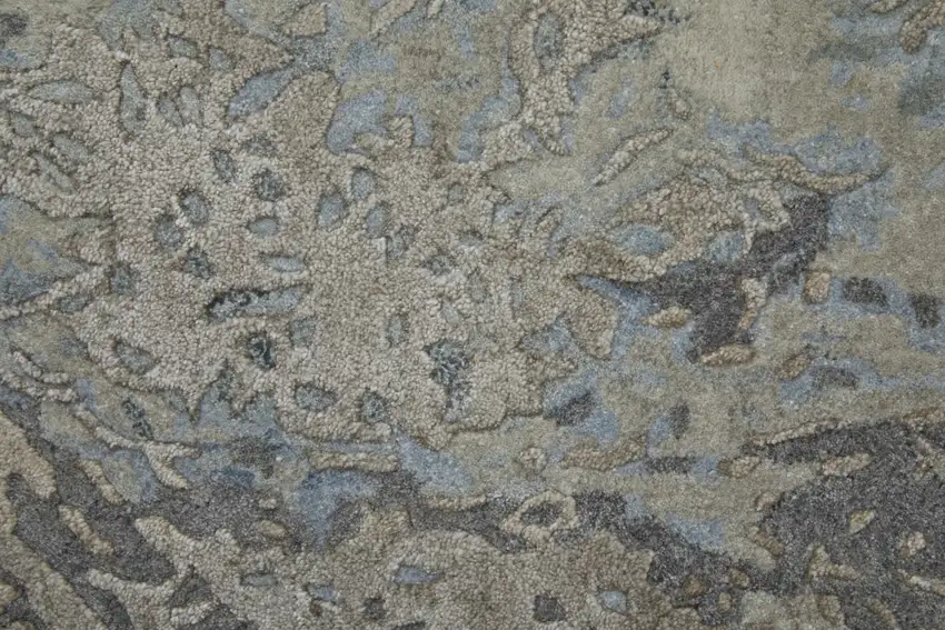 Gray Tan And Blue Abstract Hand Tufted Distressed Area Rug Photo 8