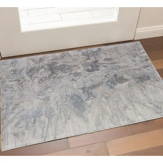 Gray Tan And Blue Abstract Hand Tufted Distressed Area Rug Photo 1