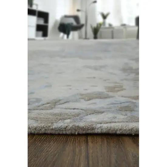 Gray Tan and Green Abstract Hand Tufted Worn Faded Area Rug Photo 8