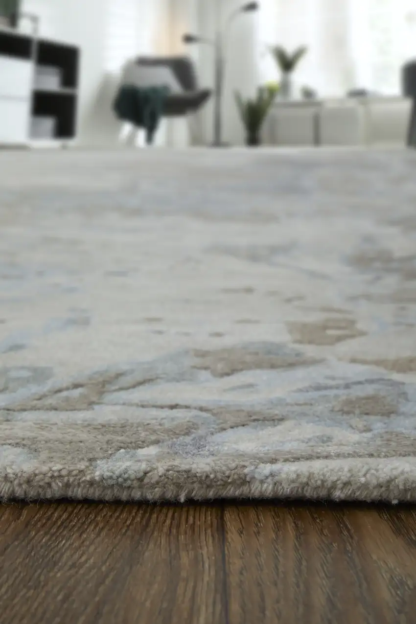 Gray Tan and Green Abstract Hand Tufted Worn Faded Area Rug Photo 8