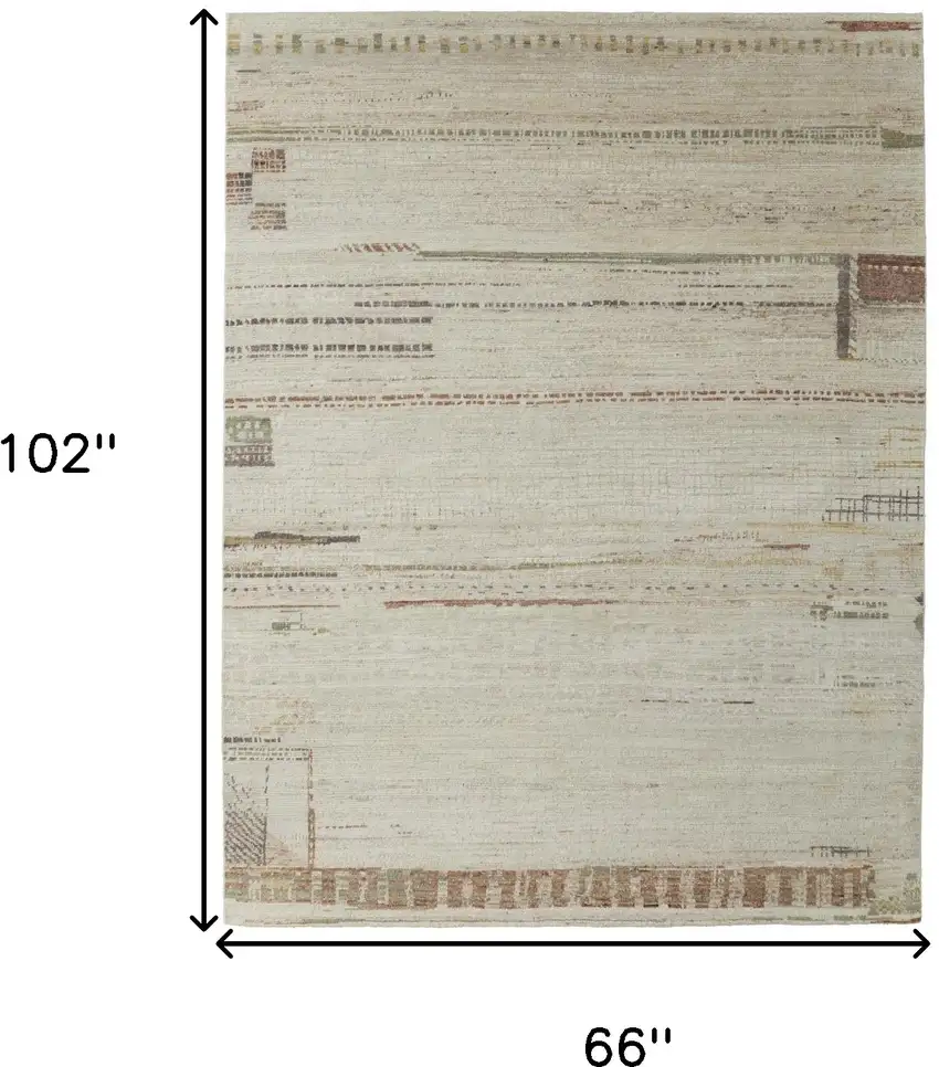 Gray Tan and Green Wool Abstract Hand Knotted Area Rug Photo 3