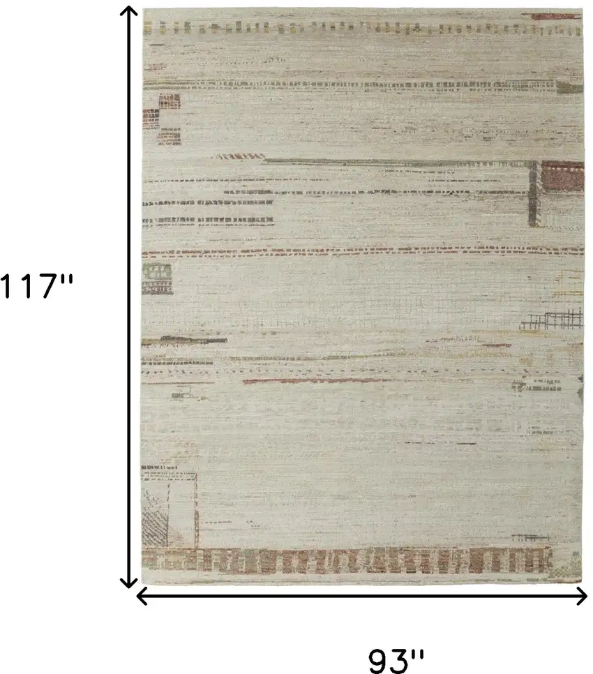 Gray Tan and Green Wool Abstract Hand Knotted Area Rug Photo 3