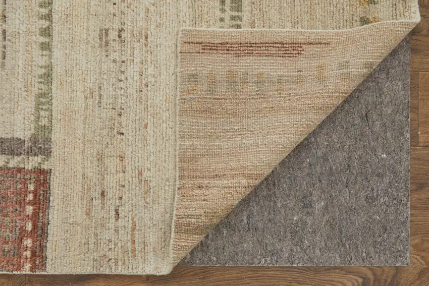Gray Tan and Green Wool Abstract Hand Knotted Area Rug Photo 5