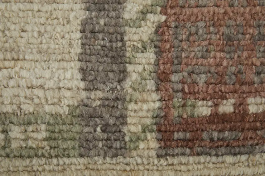 Gray Tan and Green Wool Abstract Hand Knotted Area Rug Photo 8