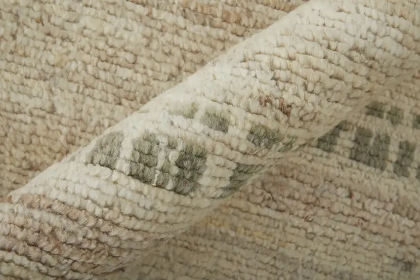 Gray Tan and Green Wool Abstract Hand Knotted Area Rug Photo 9