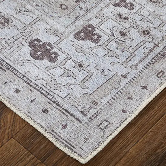 Gray Tan and Ivory Oriental Power Loom Worn Faded Washable Area Rug Photo 9