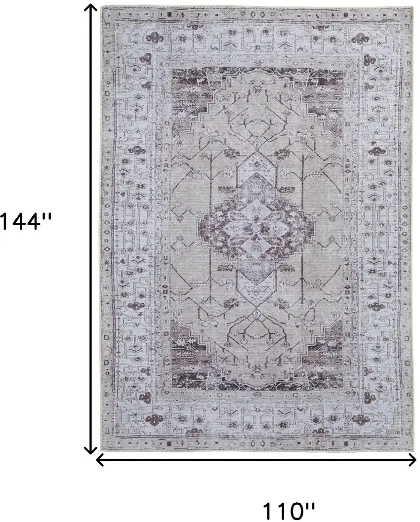 Gray Tan and Ivory Oriental Power Loom Worn Faded Washable Area Rug Photo 3