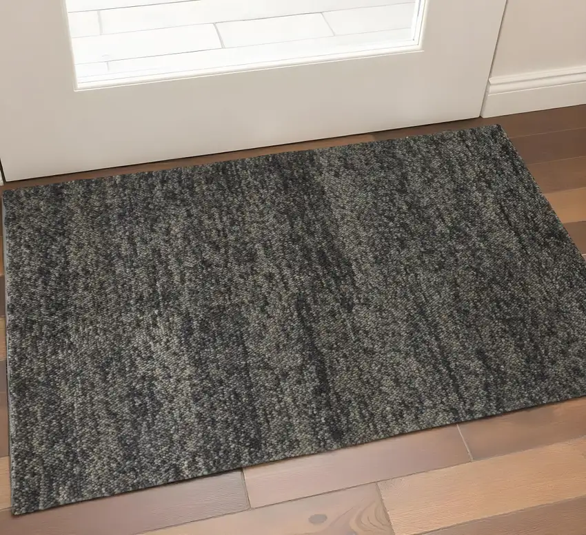 Gray And Black Wool Abstract Hand Woven Distressed Area Rug Photo 1