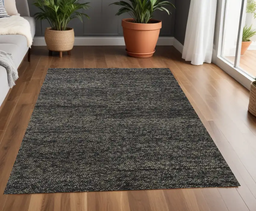 Gray and Black Wool Hand Woven Area Rug Photo 1