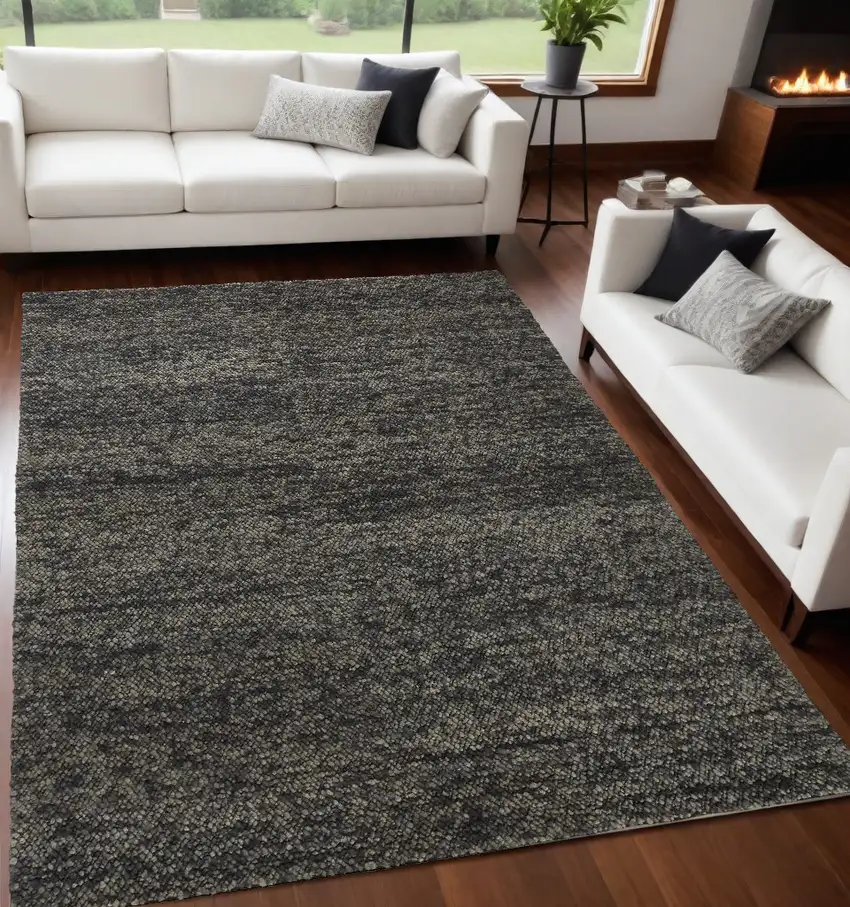 Gray and Black Wool Hand Woven Area Rug Photo 1