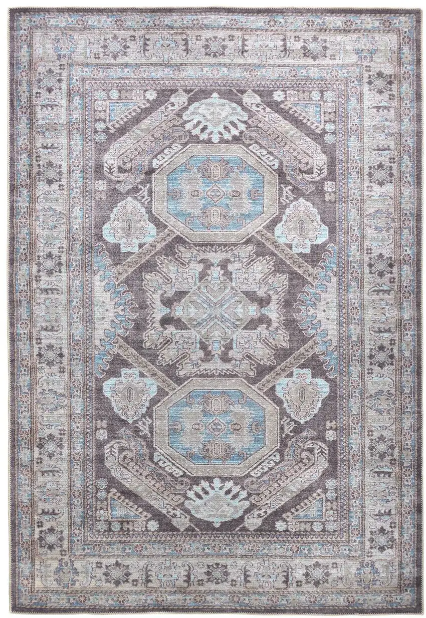 Gray Taupe And Blue Floral Area Rug Photo 1