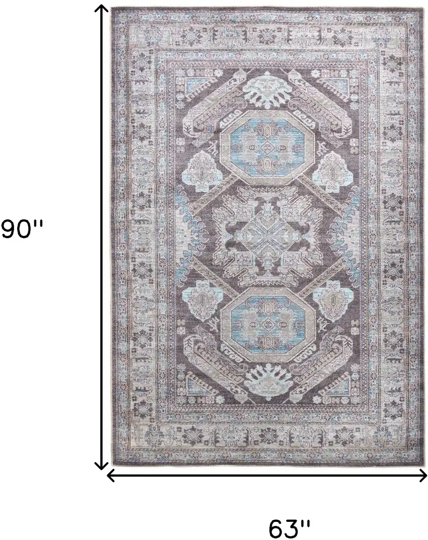 Gray Taupe And Blue Floral Area Rug Photo 4