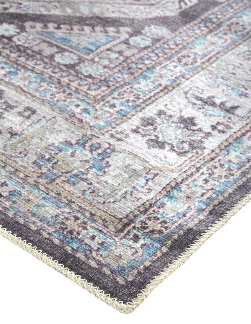 Gray Taupe And Blue Floral Area Rug Photo 4