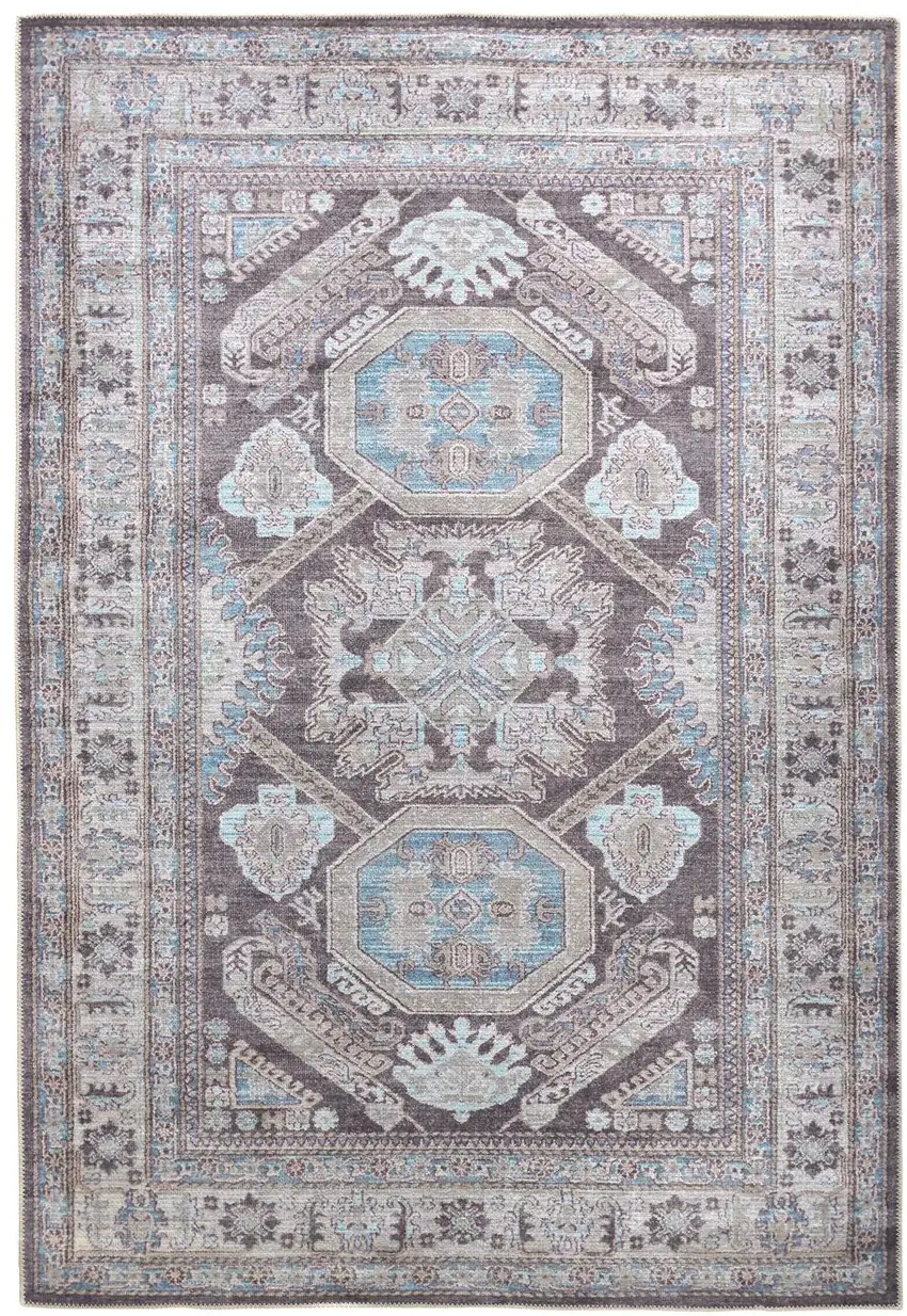 Gray Taupe And Blue Floral Area Rug Photo 2