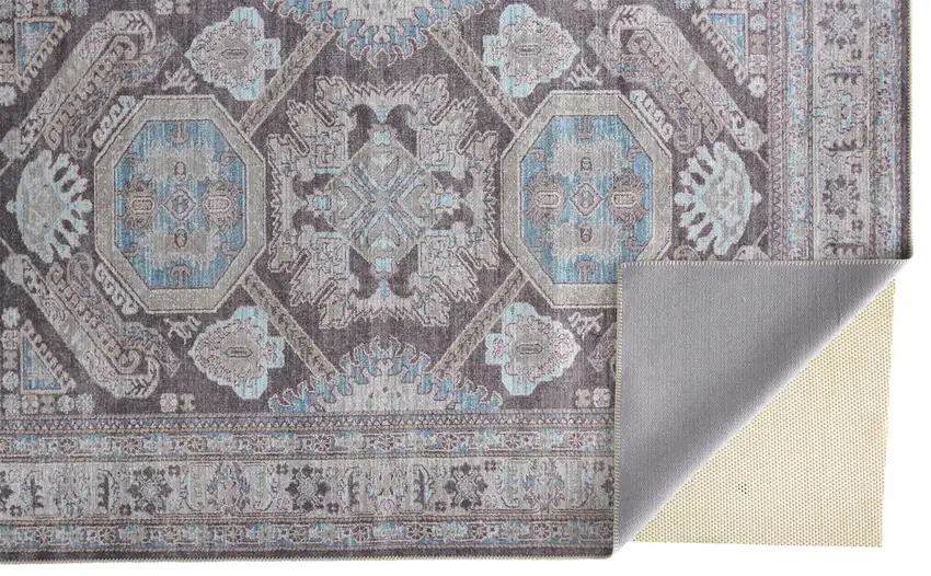 Gray Taupe And Blue Floral Area Rug Photo 1